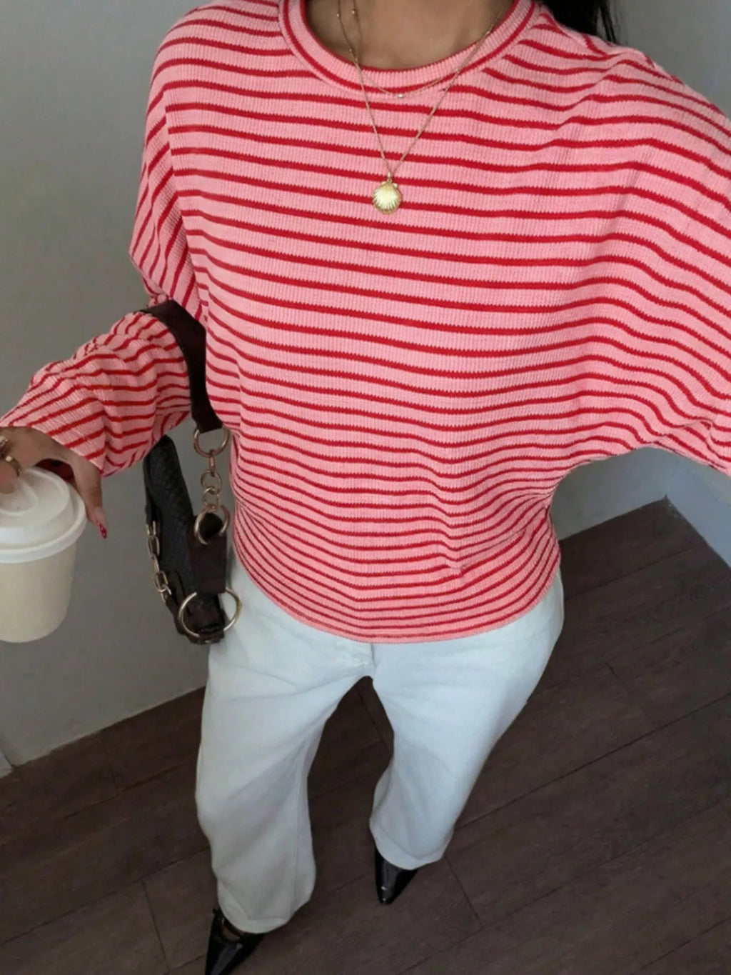 Casual Striped Long Sleeve Batwing T-Shirt