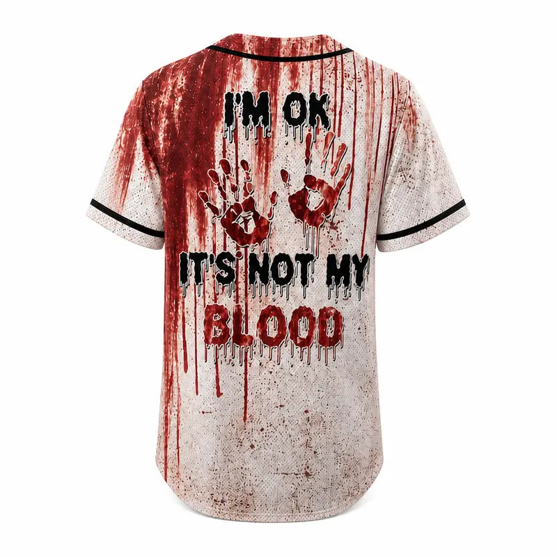 Unisex Horror Theme Graphic Baseball Jersey – Bloody Short-Sleeve Halloween Shirt