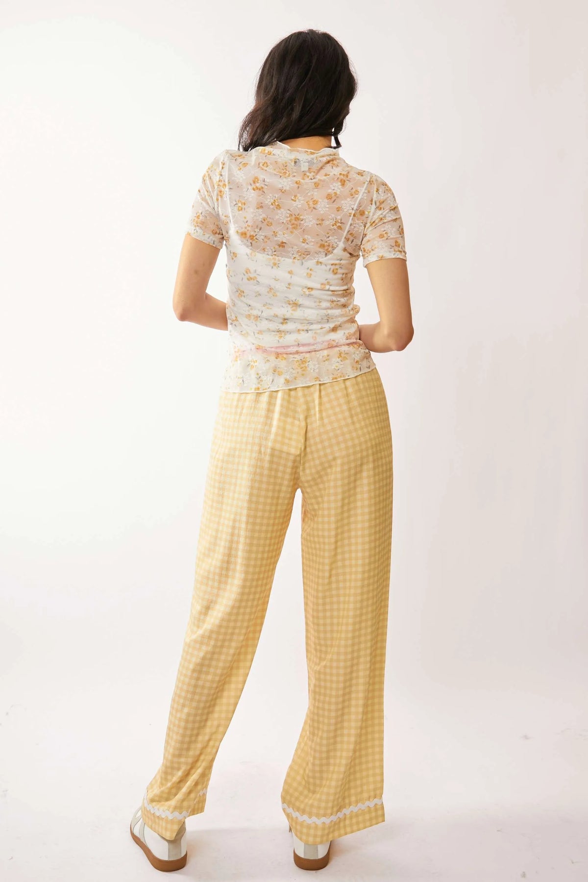 Davi & Dani Loose Turtle Neck Lace Mesh Lace Sheer Top