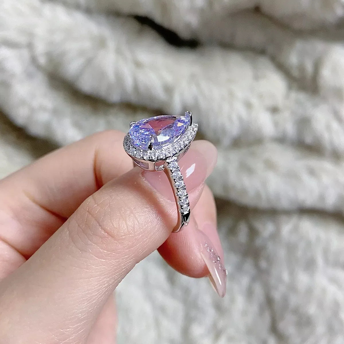 925 Sterling Silver Zircon Teardrop Ring
