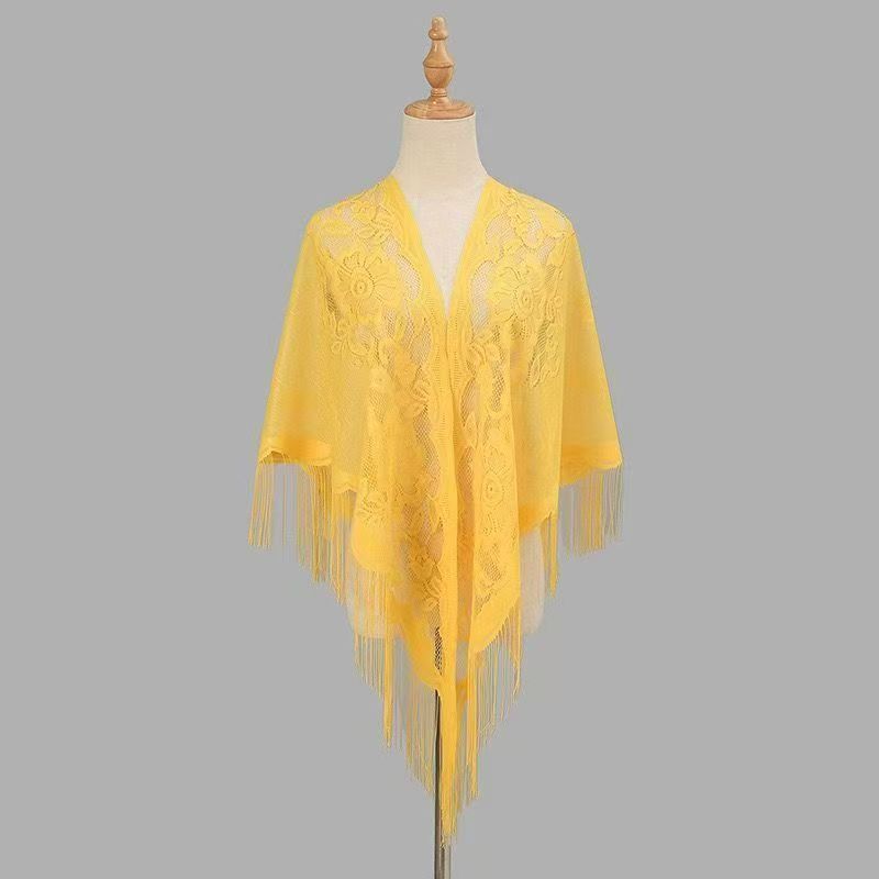Womens Breathable Lace Triangle Shawl With Floral Design