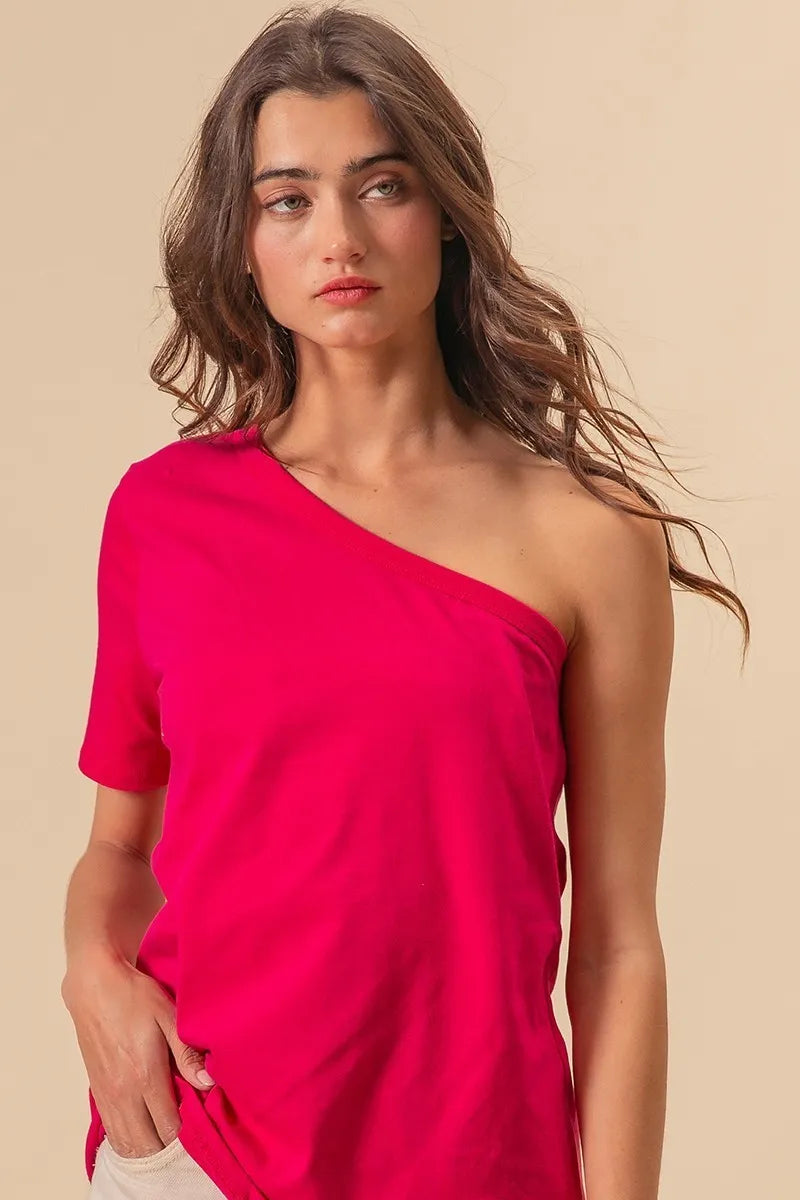 BiBi Cotton Span Knit One Shoulder Top