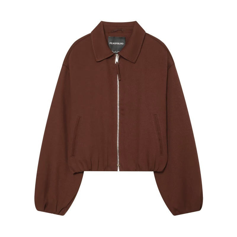 Womens Retro Lapel Zipper Short Jacket Top