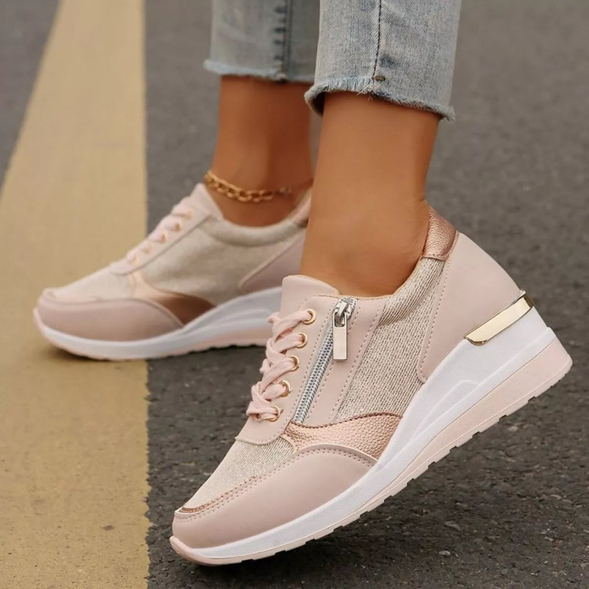 Round Toe Lace Up Sneakers