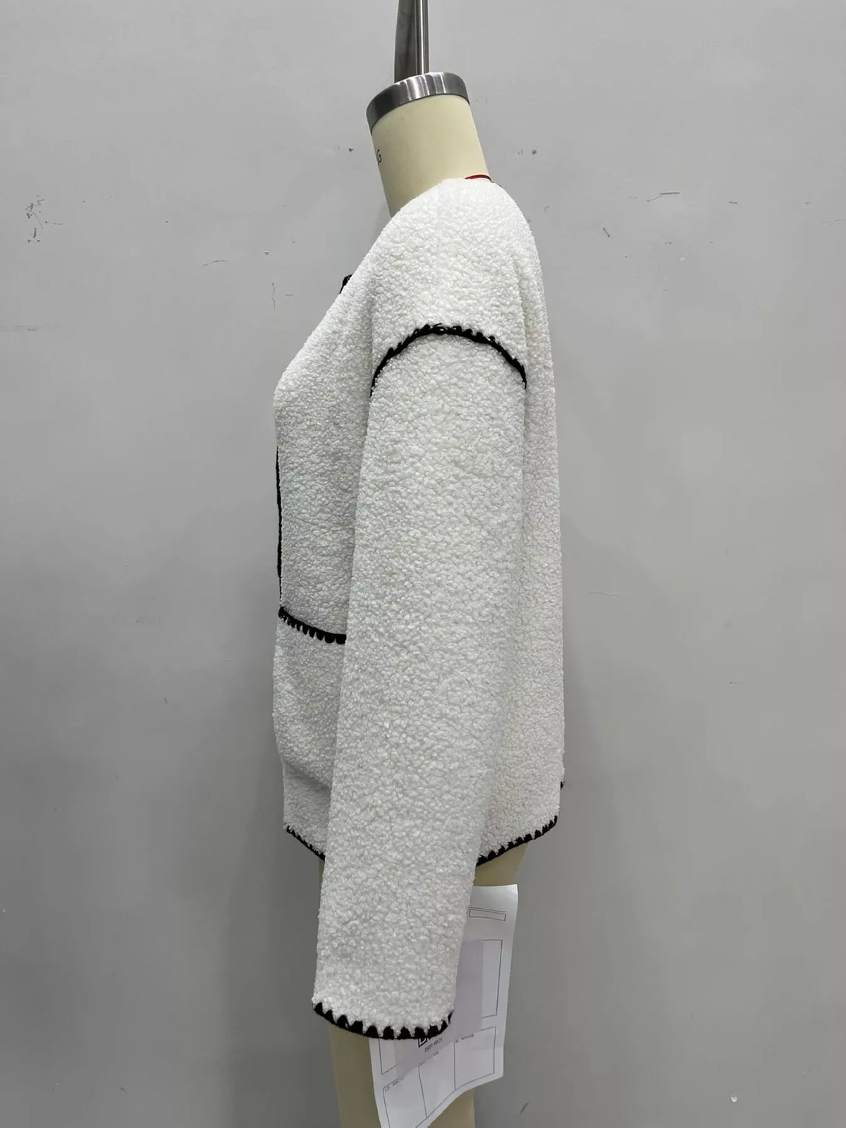Faux Shearling Contrast Trim Button-Down Outerwear