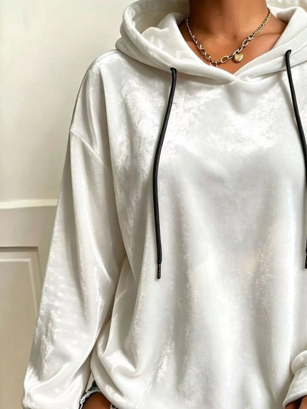 Plus Size Velvet Drawstring Dropped Shoulder Hoodie