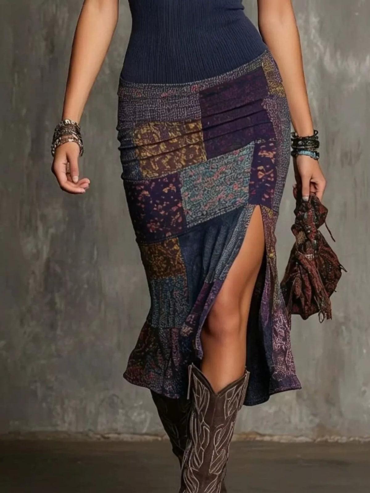Slit Printed Sleeveless Midi Dress