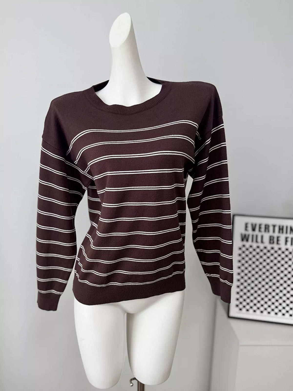 Classic Striped Crewneck Knit Top with Layered Sweater Detail