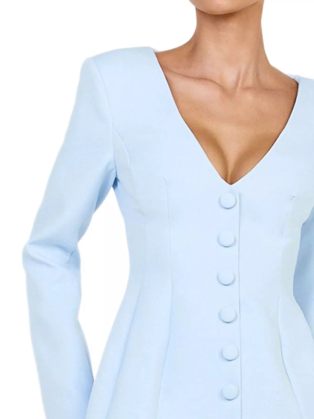 Deep V-Neck Button-Down Blazer Dress