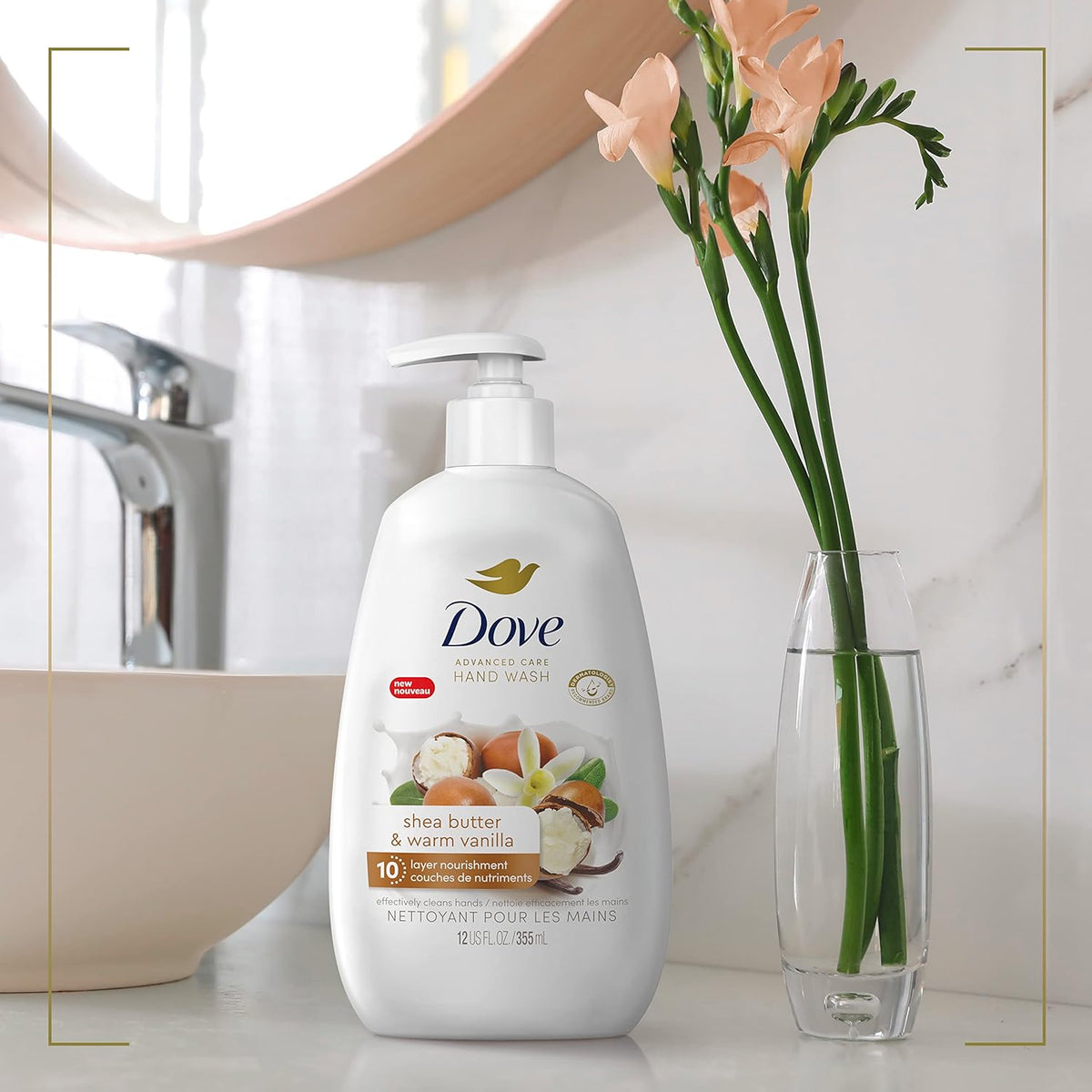 Dove Advanced Care Hand Wash Shea Butter & Warm Vanilla 4 Count for Soft, Smooth Skin, More Moisturizers than the Leading Ordinary Hand Soap, 12 oz