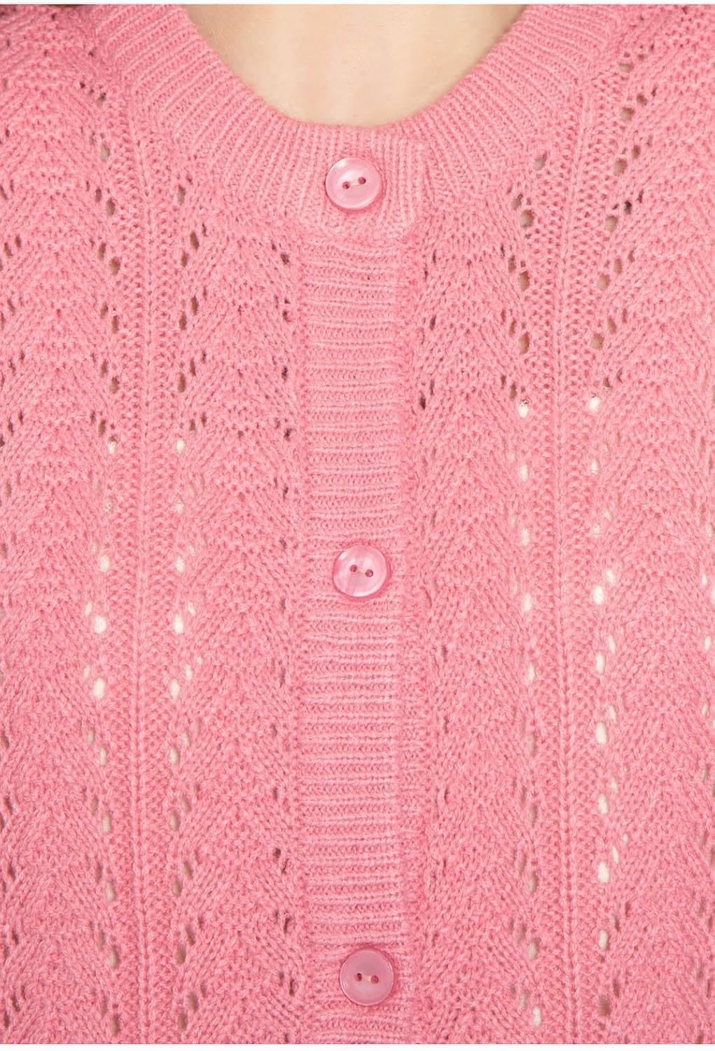 Women's Button Front Crochet Pointelle Cardigan with Pockets