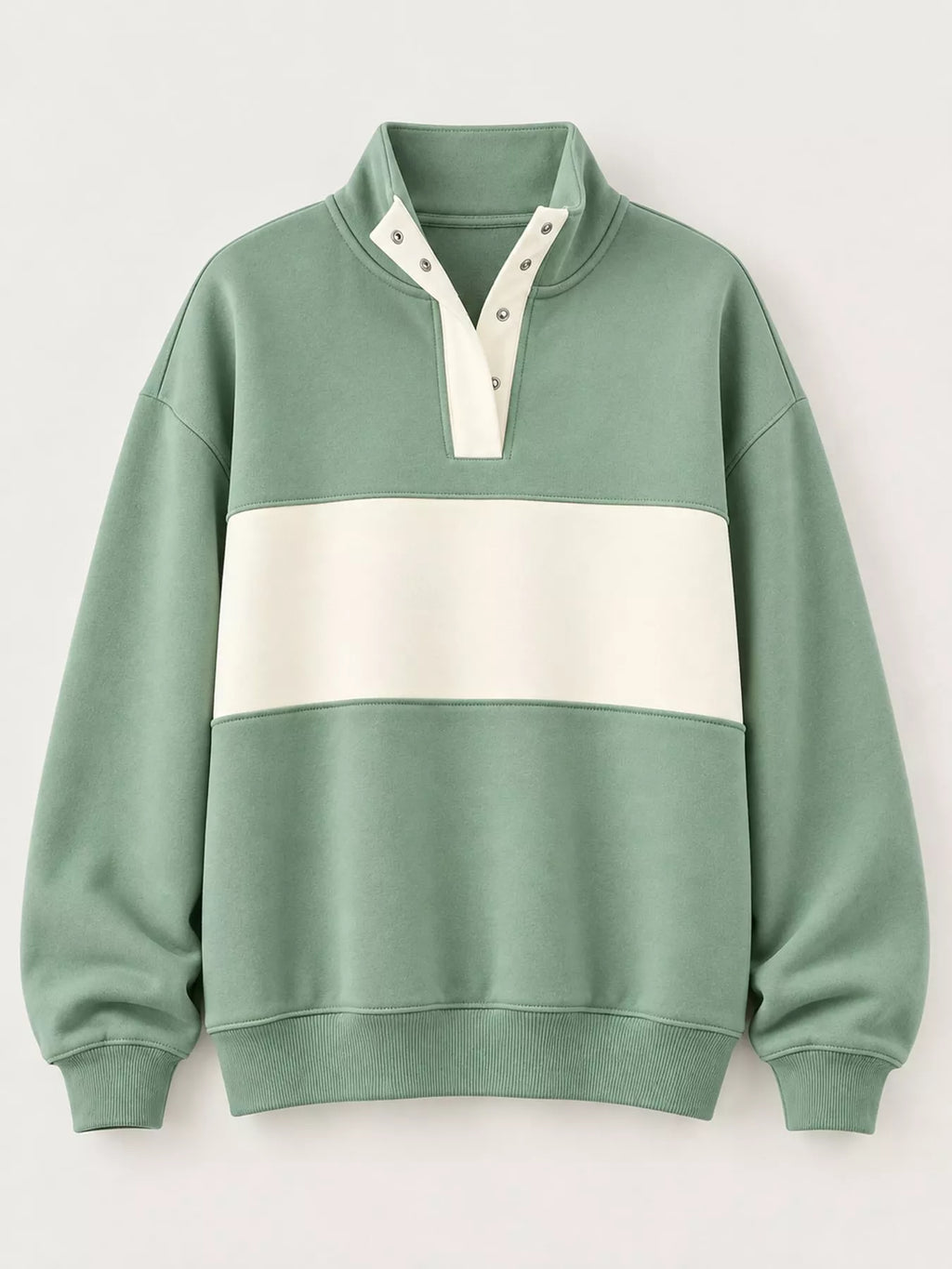 Full Size Color Block Snap-Button Sweatshirt Plus Size