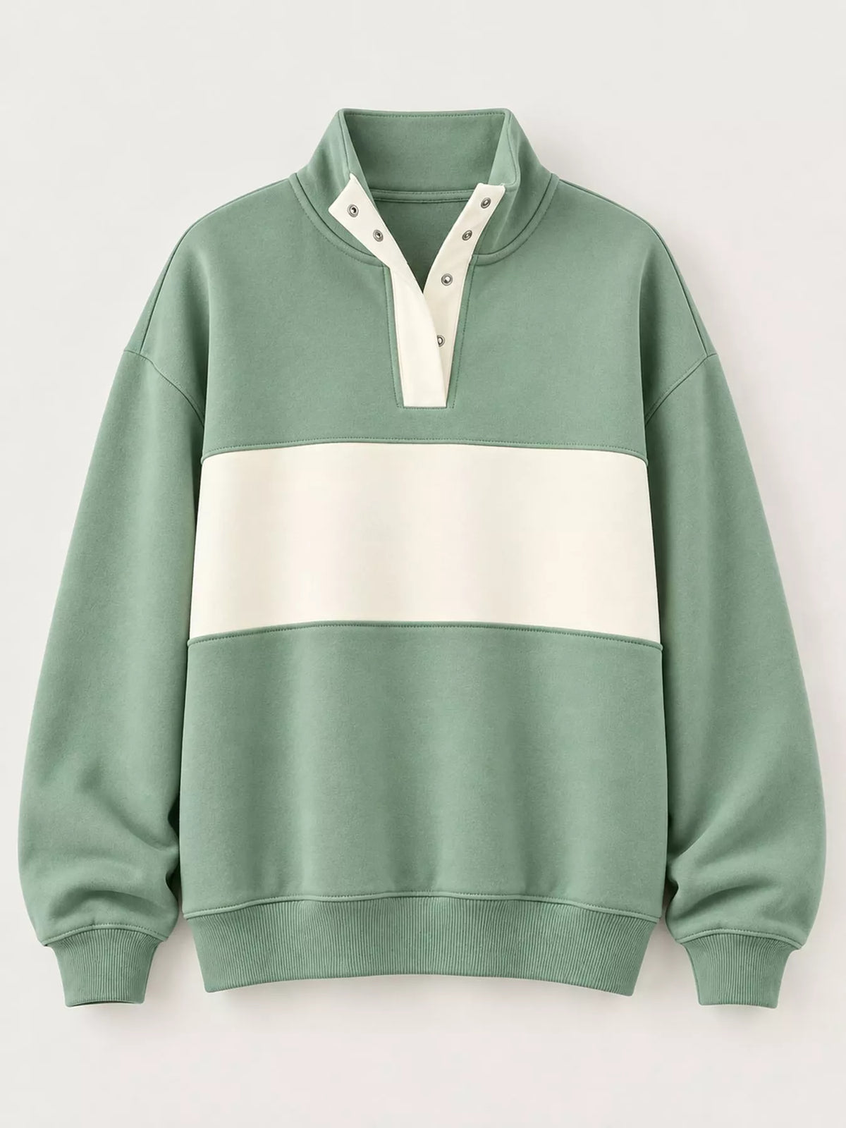 Full Size Color Block Snap-Button Sweatshirt Plus Size
