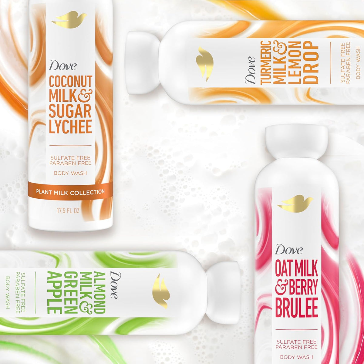 Dove Plant Milk Cleansing Body Wash Oat Milk & Berry Brulee for Moisturized Skin Gentle Cleanser, No Sulfate or Parabens, pH balanced 17.5 fl oz