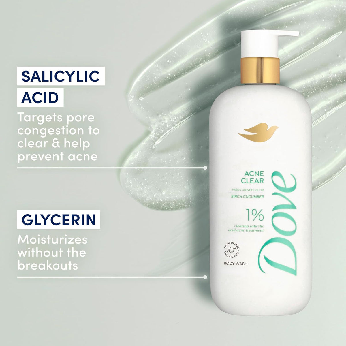 Dove Serum Body Wash Acne Clear for troubled skin with Salicylic Acid 18.5 Fl Oz
