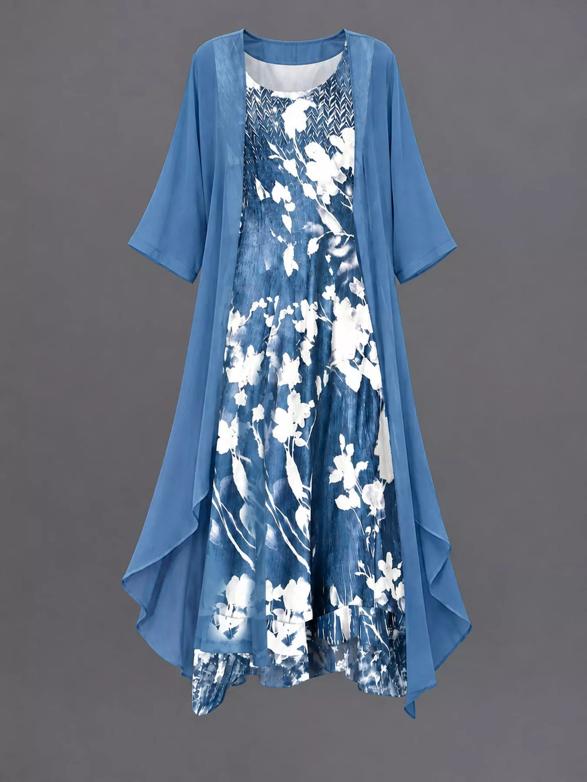 Full Size Floral Print Midi Dress and Chiffon Cardigan Set Plus Size
