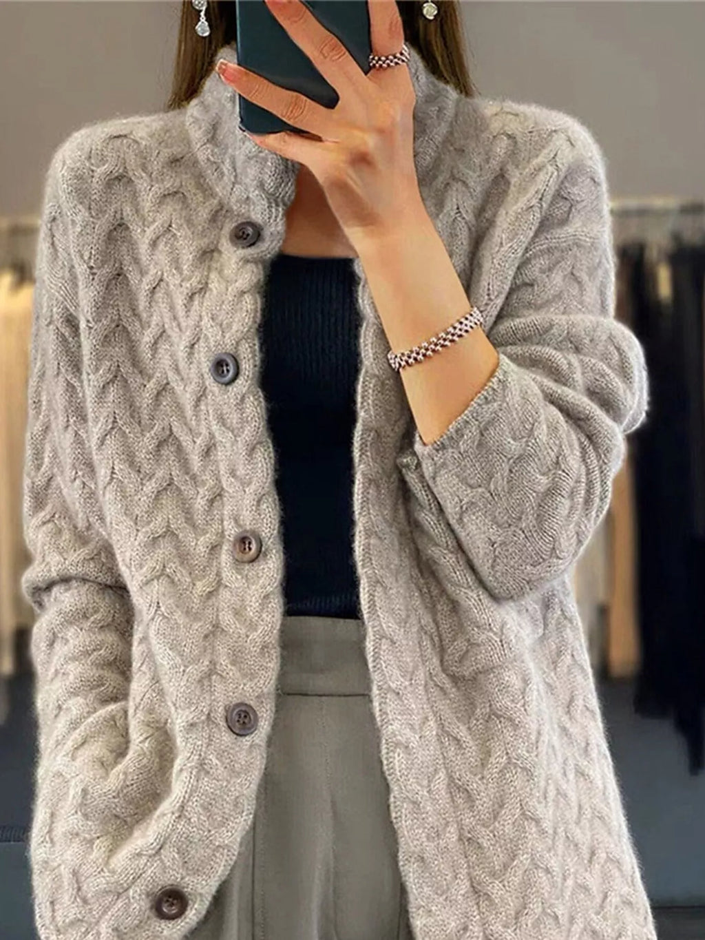 Full Size Textured Knit Button-Down Cardigan Plus Size