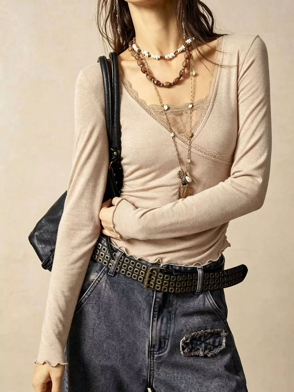 Lace Detail Long Sleeve T-Shirt