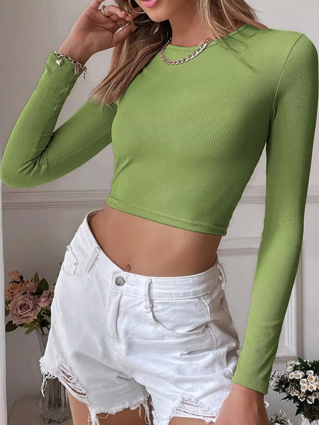 Cutout Back Long Sleeve Crop T-Shirt