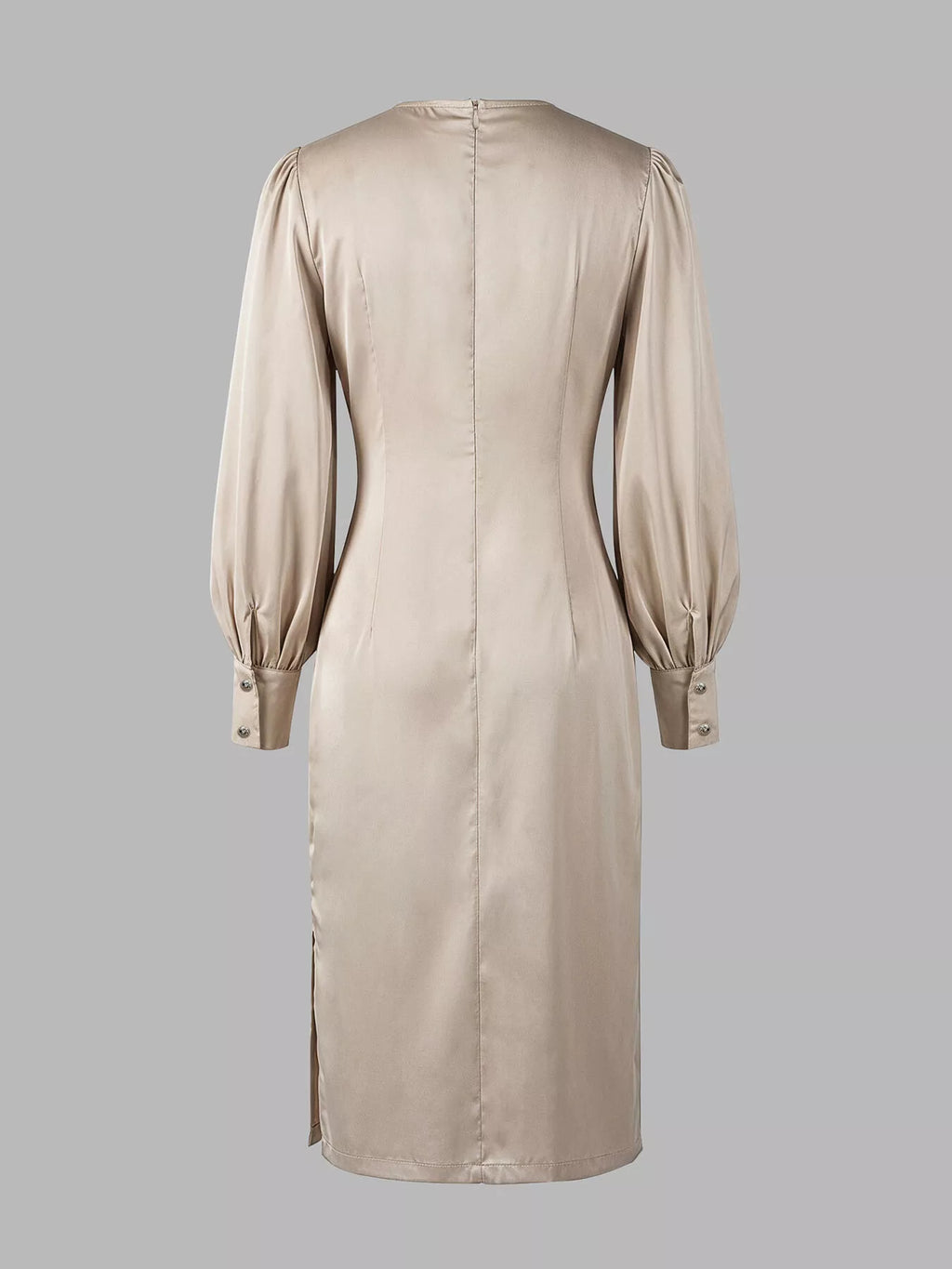Long Sleeve Satin Ruched Midi Dress