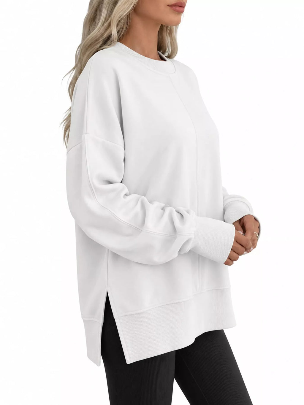 Oversized Crew Neck Sweatshirt with Side Slit