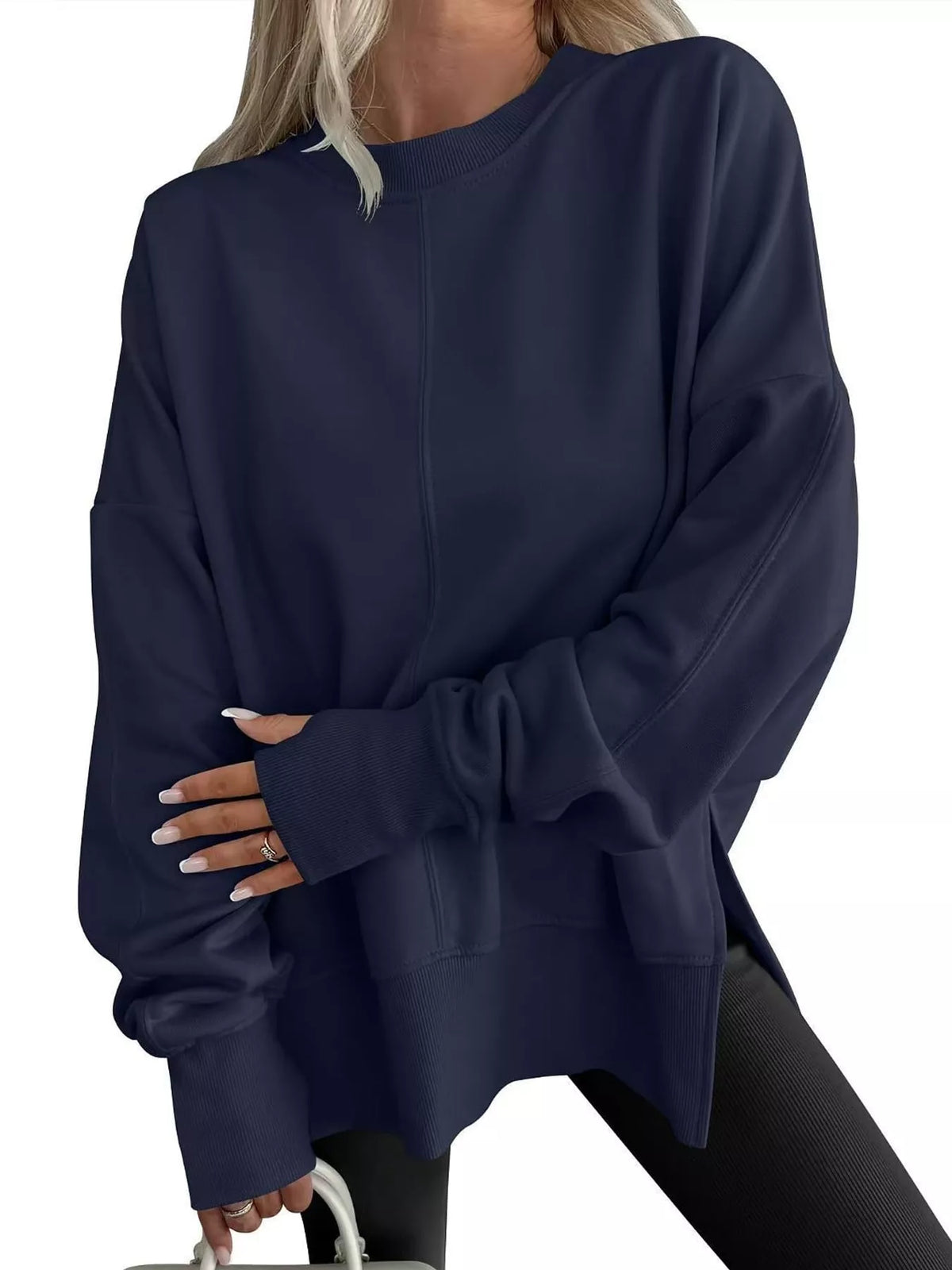 Oversized Crew Neck Sweatshirt with Side Slit