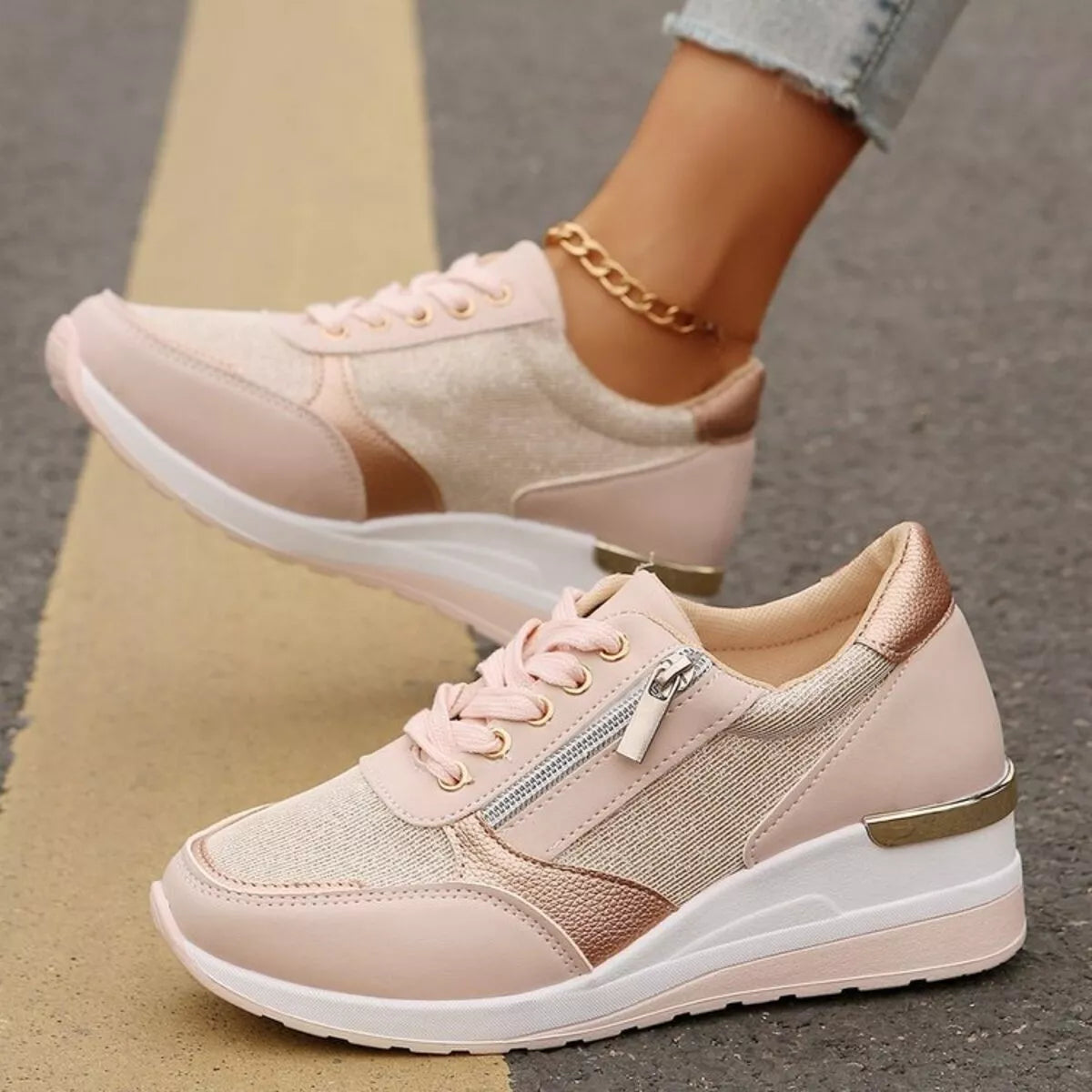 Round Toe Lace Up Sneakers