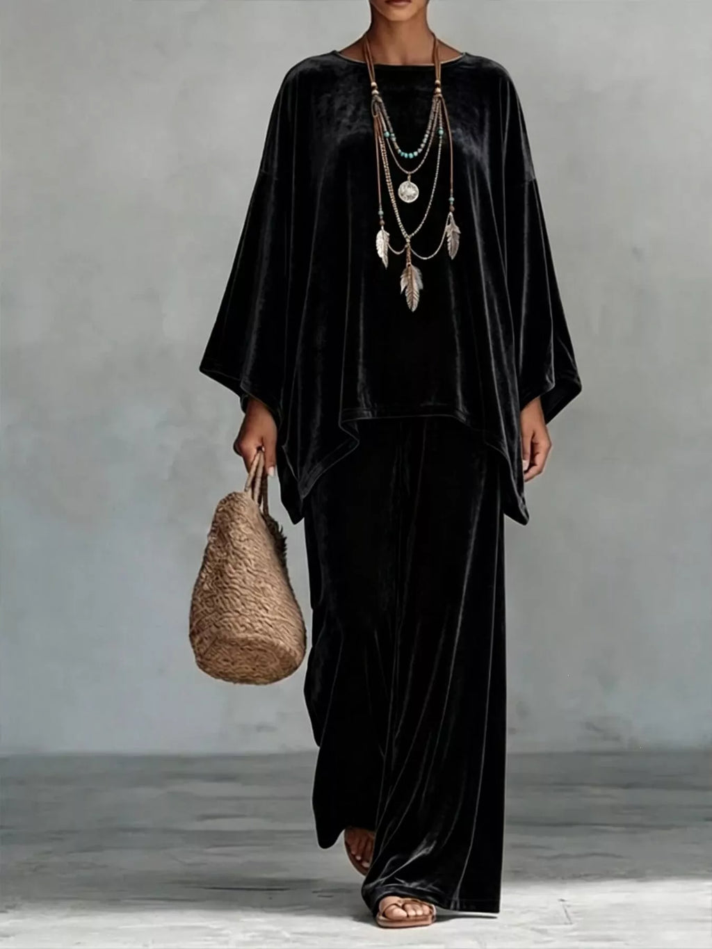 Full Size Asymmetrical Top and Wide Leg Pants Set Plus Size