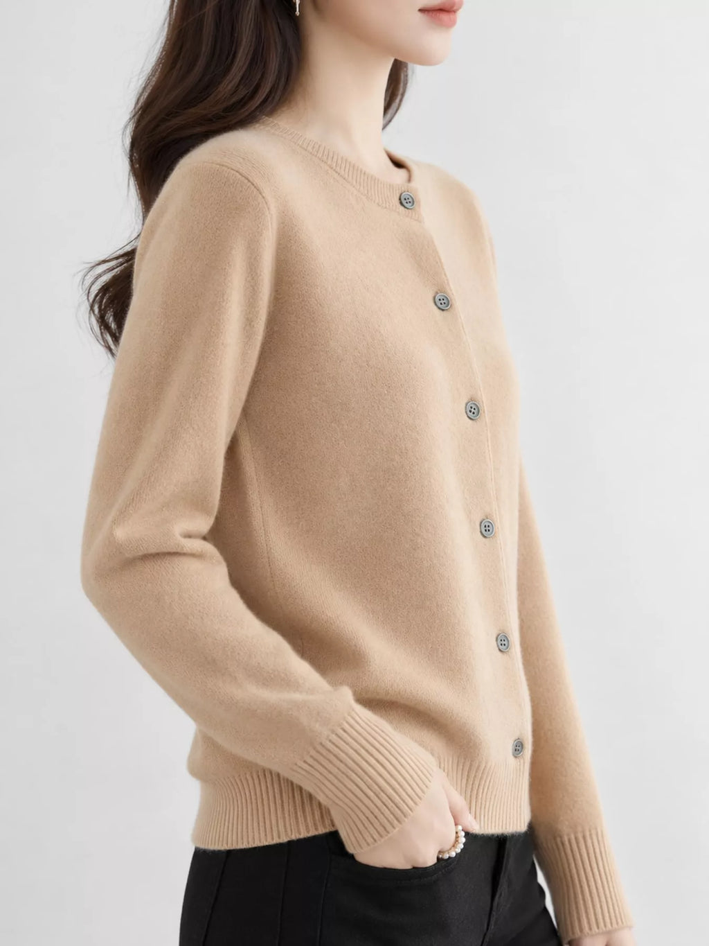 Crew-Neck Button-Down Cardigan