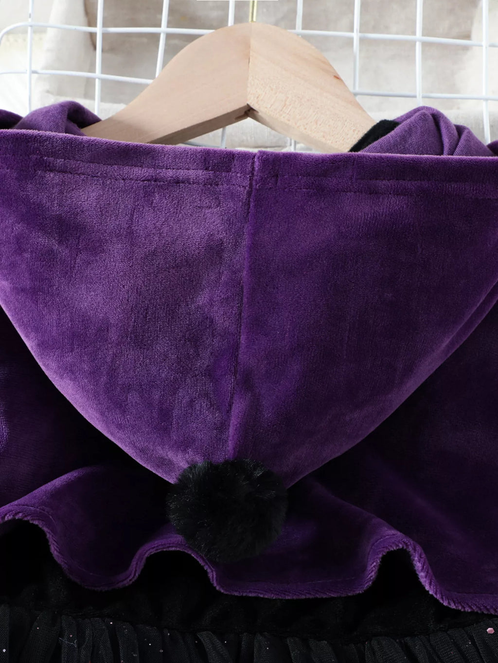 Children's Velvet Hooded Cape and Tulle Dress Halloween Witch Costume Set