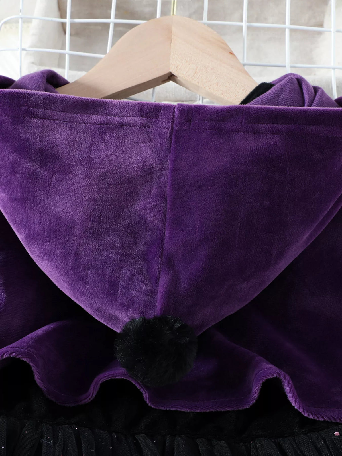 Children's Velvet Hooded Cape and Tulle Dress Halloween Witch Costume Set