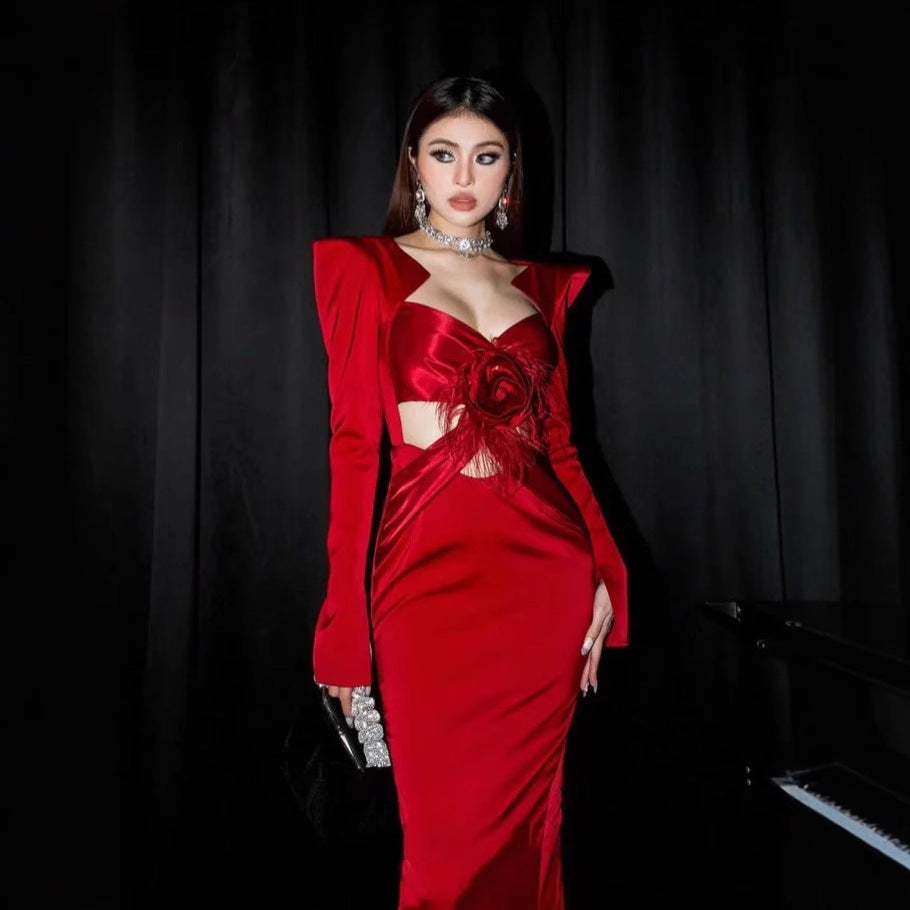 European And American Christmas Autumn And Winter Clothing Strong Evening Wear Bandage One-piece Dress