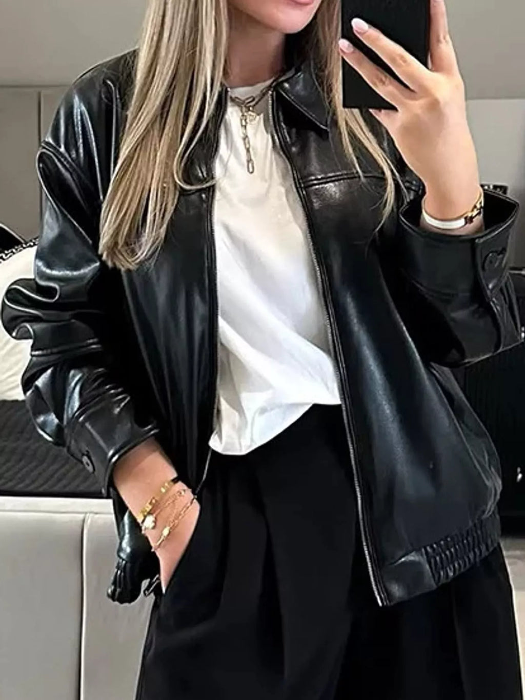 Zip Up Dropped Shoulder Jacket