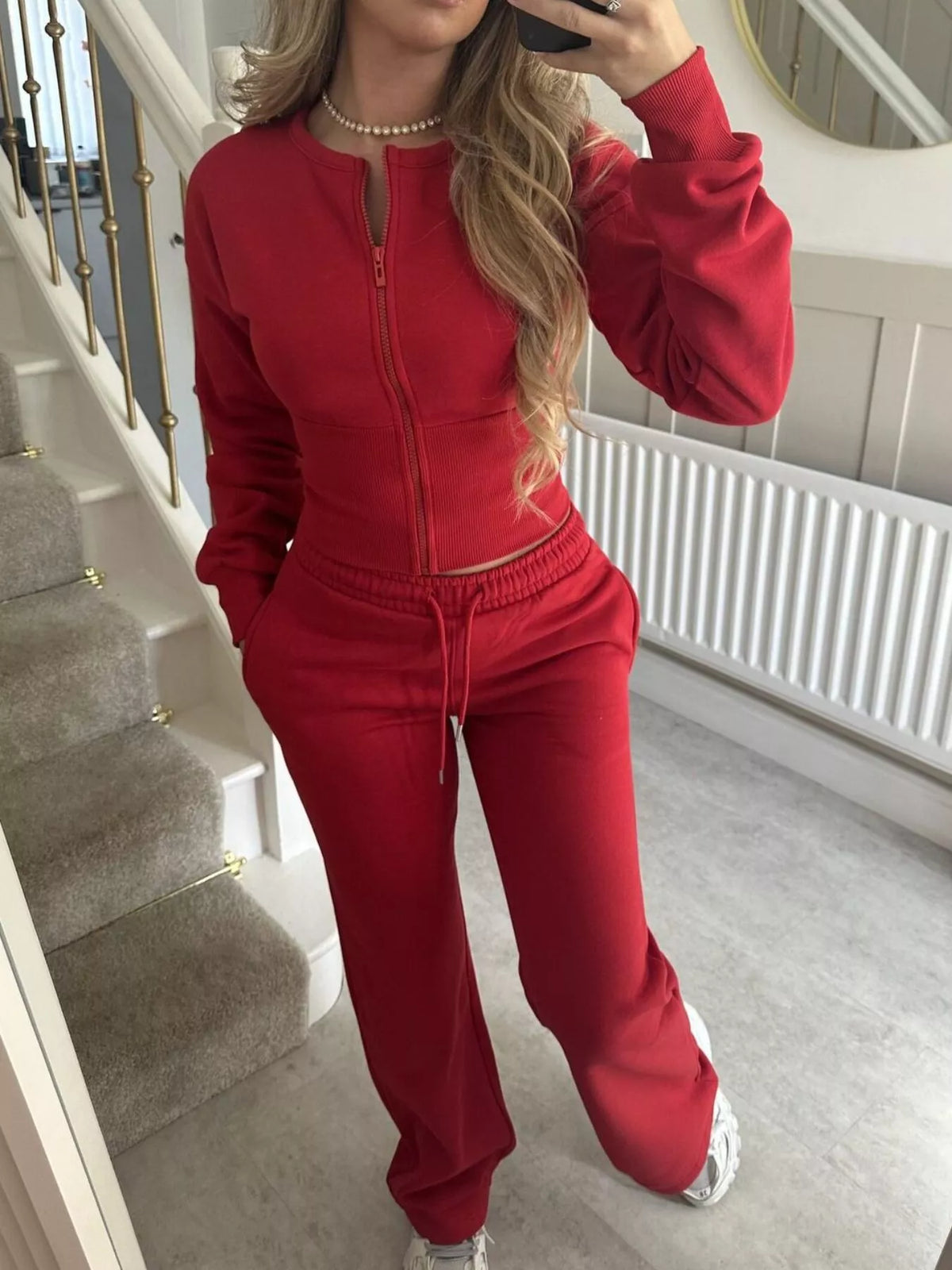 Zip-Up Crop Hoodie and High-Waisted Pants Set