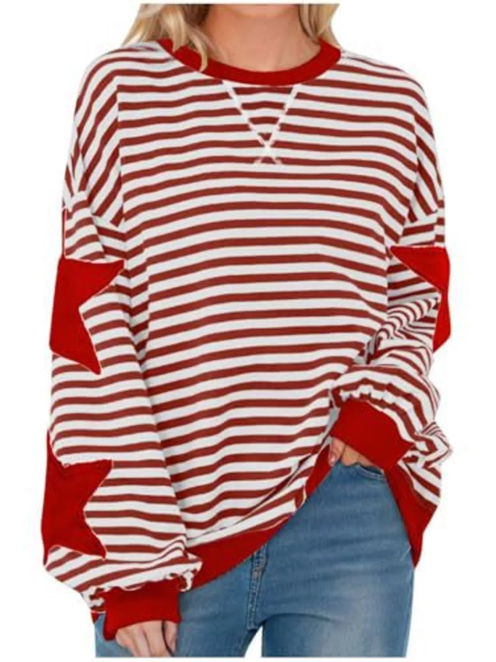 Full Size Star Patch Striped Oversized Sweatshirt Plus Size