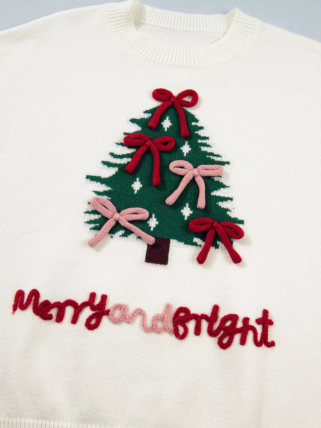 Christmas Tree Bow Drop Shoulder Knit Sweater