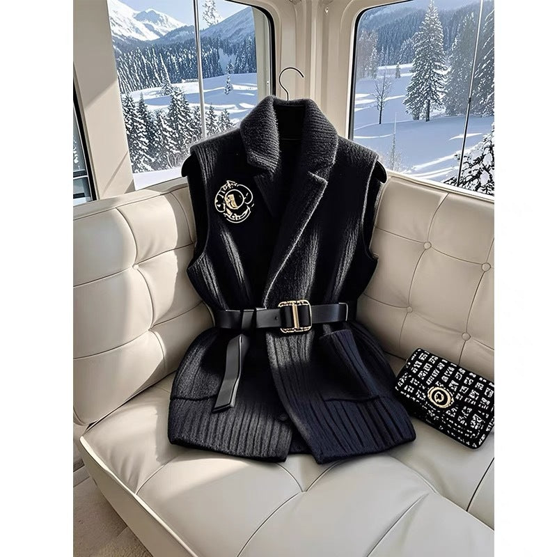 Women's Petite Layering Gray Thick Knitted Vest