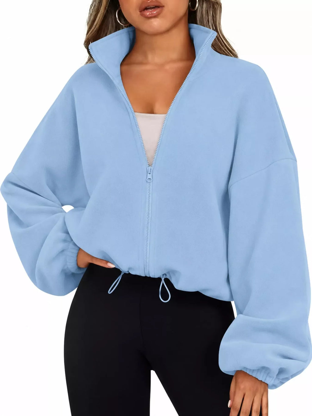 Drawstring Hem Zip Up Jacket