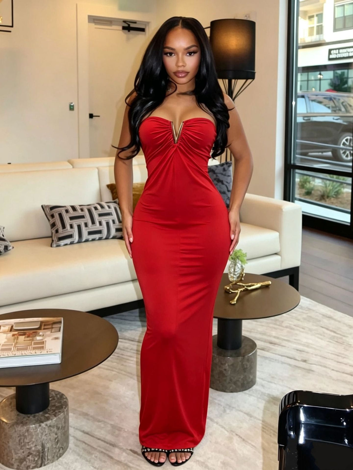 Strapless V-clasp Embellished Dress
