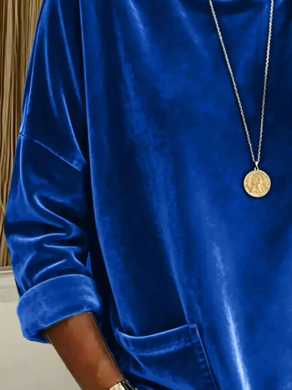 Full Size Velvet Long Sleeve Hoodie with Front Pockets Plus Size