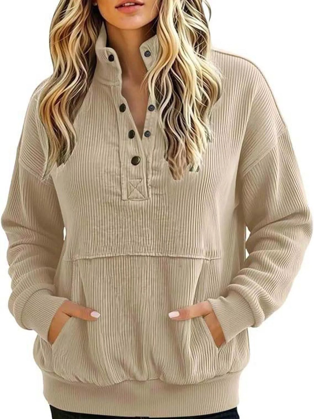 Full Size Quarter-Snap Sweatshirt with Kangaroo Pocket Plus Size