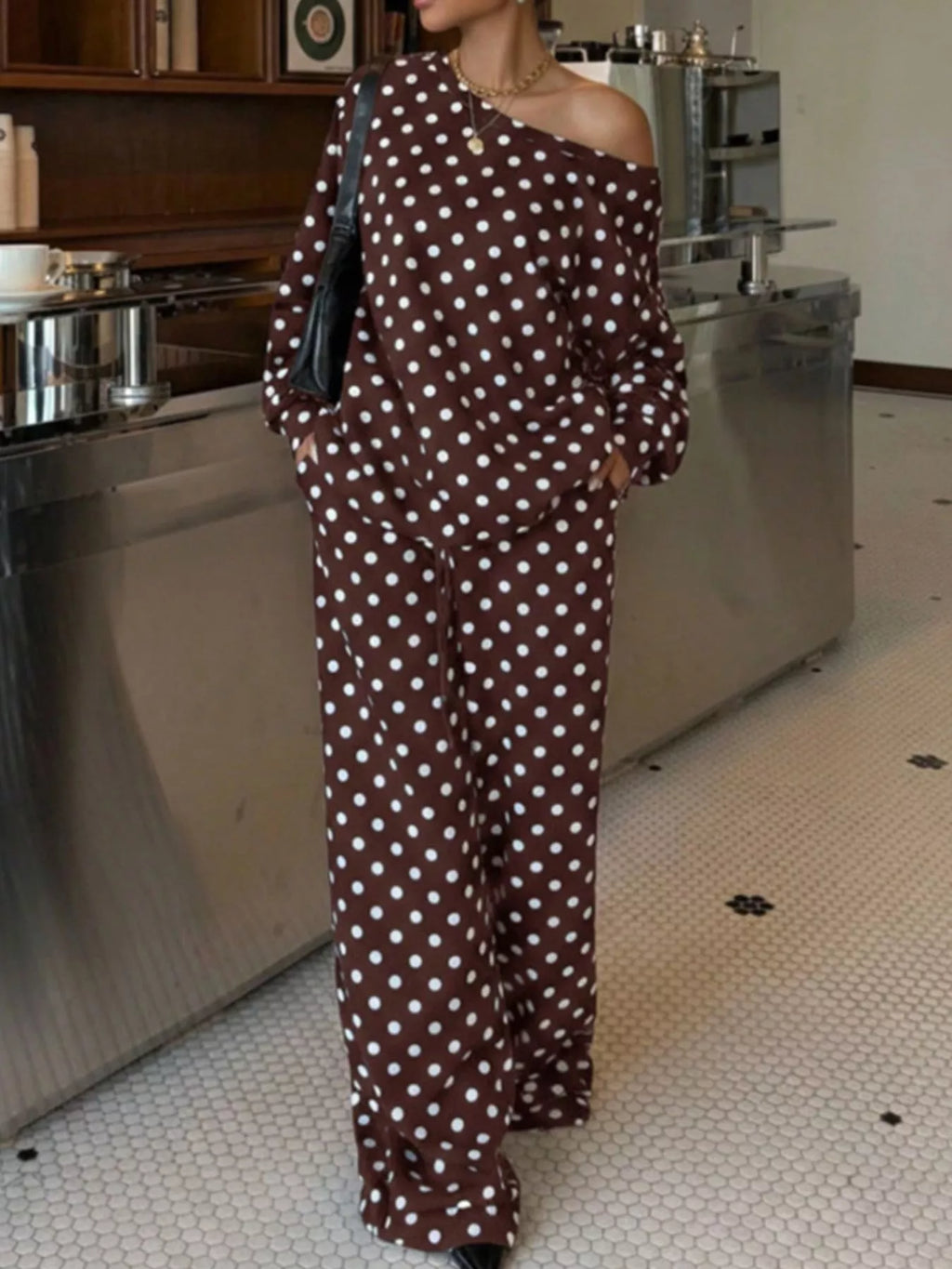 Polka Dot Long Sleeve Top and Pants Set