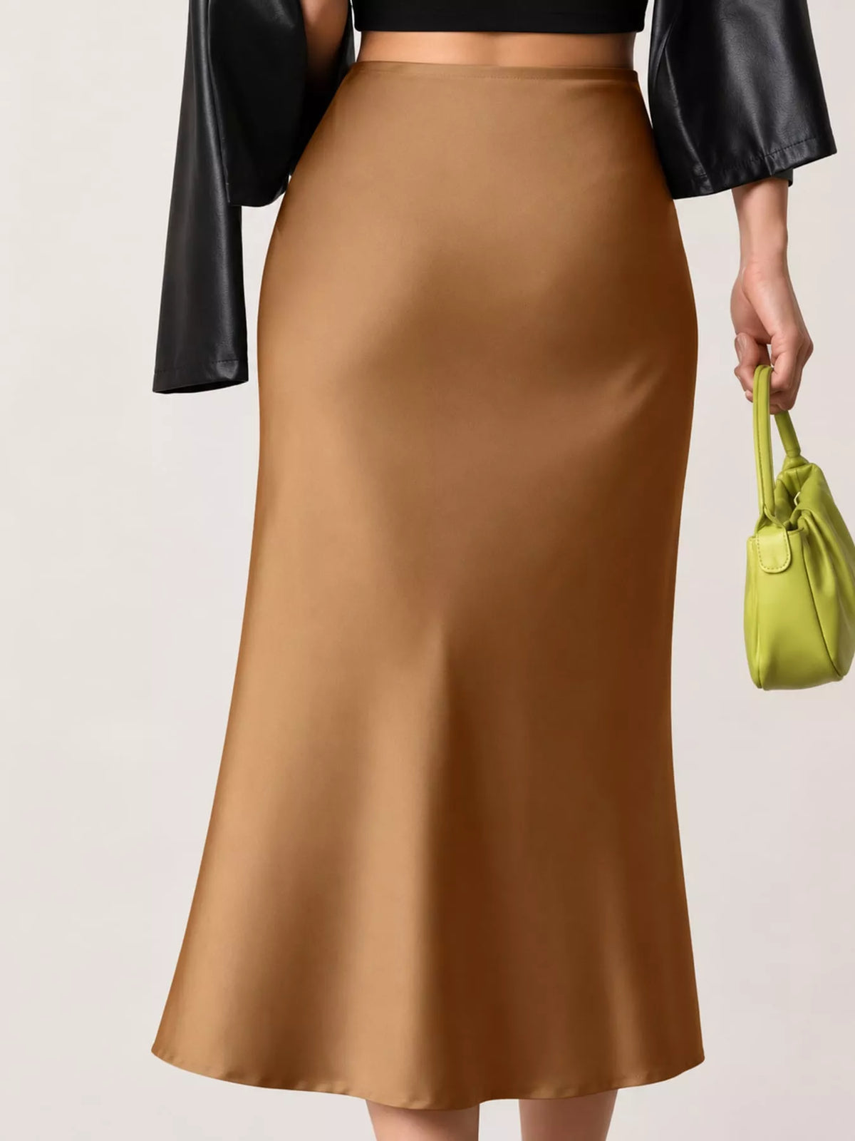 High-Waisted Satin Midi Skirt