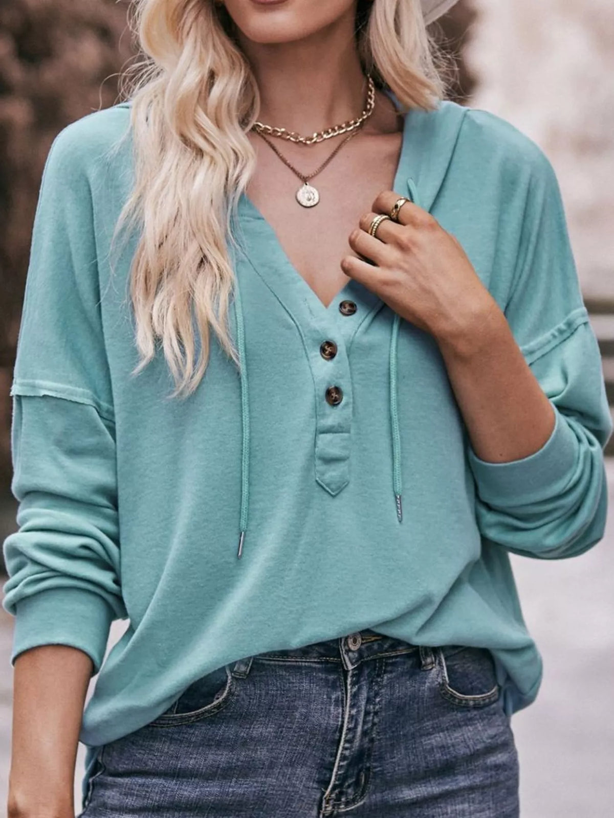 Drawstring Dropped Shoulder Hoodie