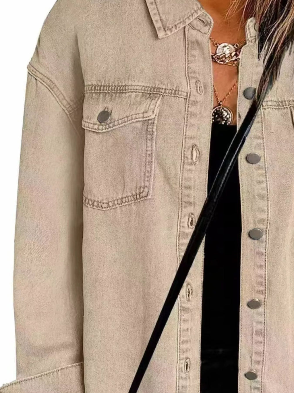 Frayed Hem Button Up Denim Jacket