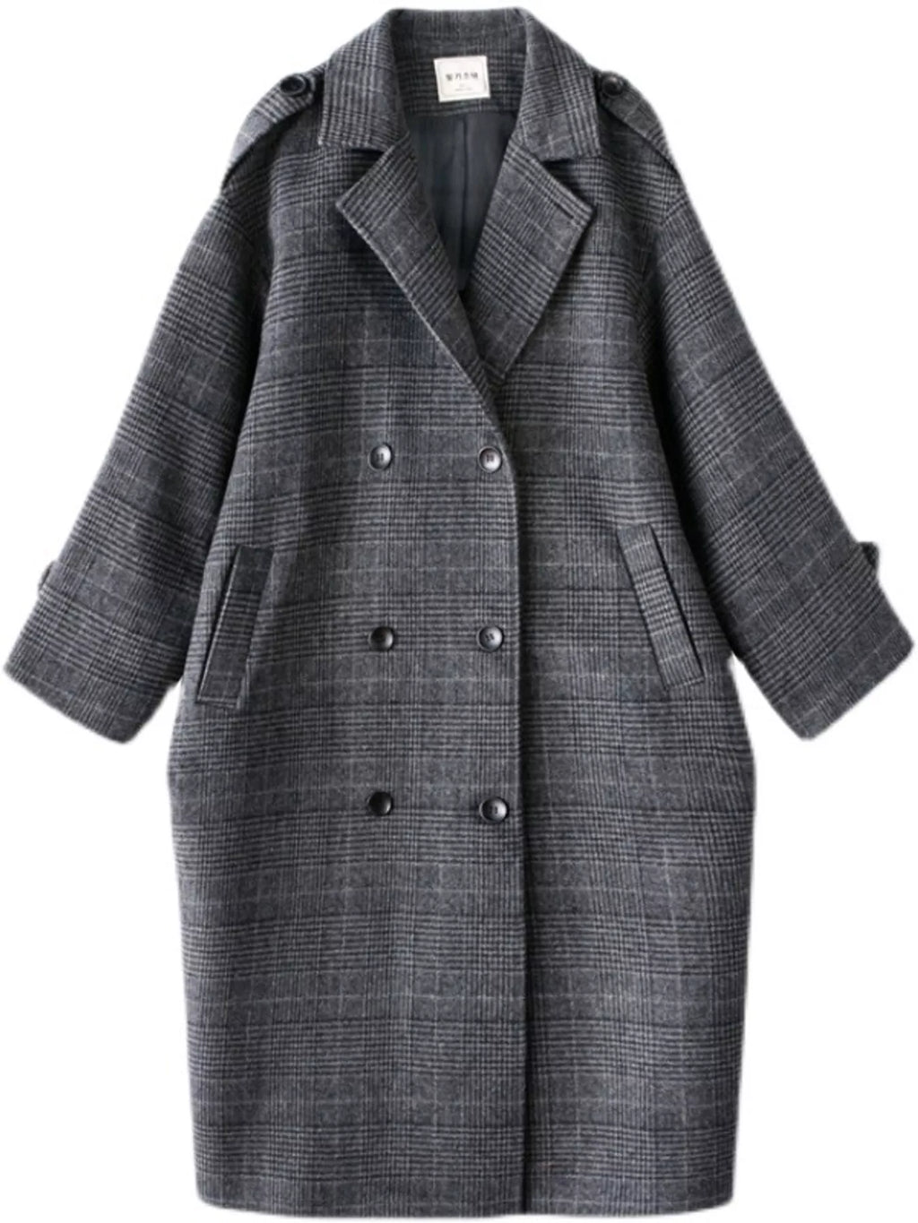 Plaid Double-Breasted Longline Overcoat