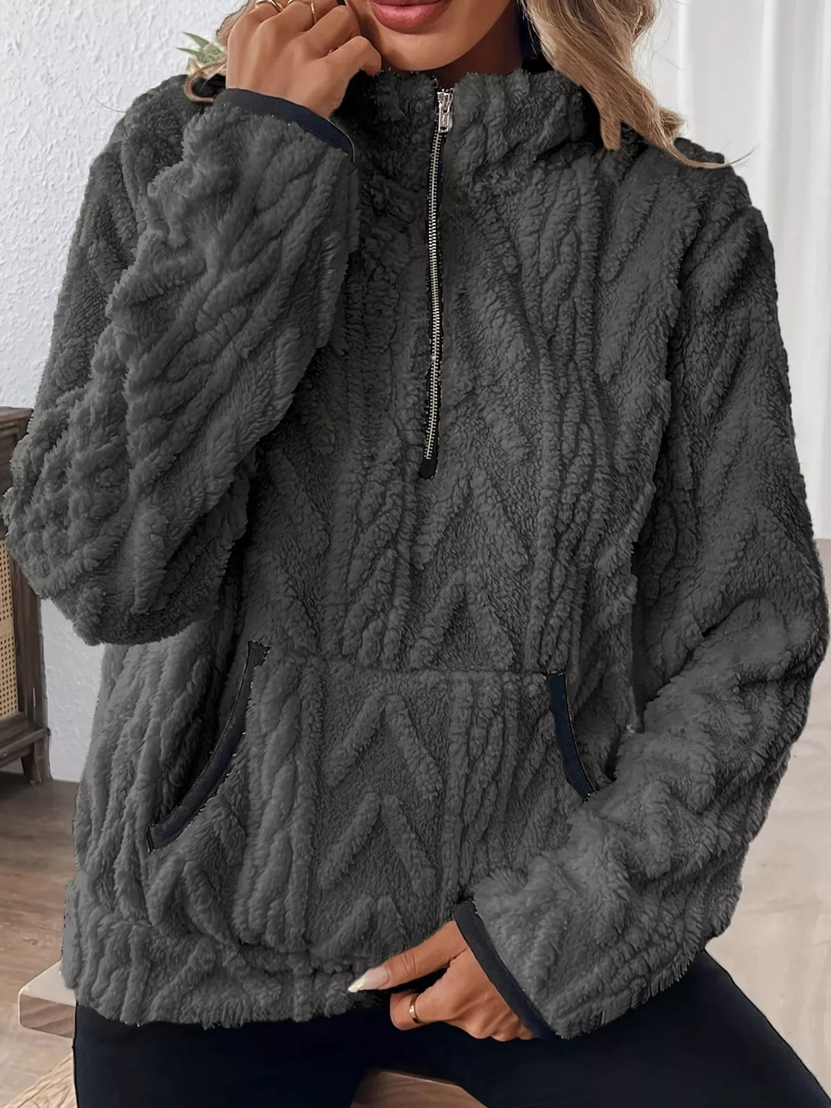 Full Size Quarter-Zip Sherpa Sweatshirt Plus Size