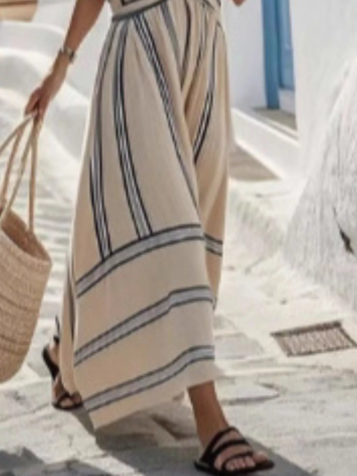 Full Size Striped Surplice Half Sleeve Midi Dress Plus Size