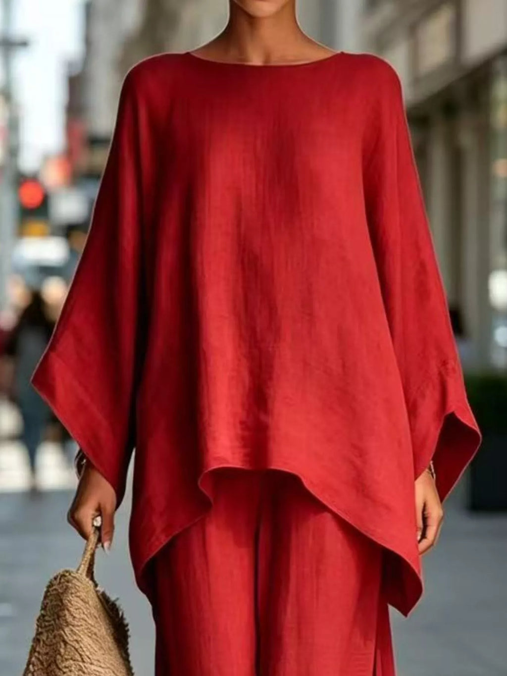 Full Size Batwing Sleeve Top and Wide-Leg Pants Set Plus Size