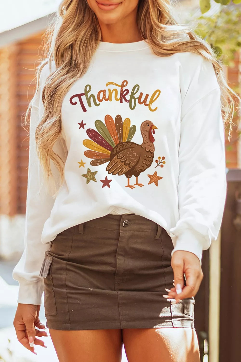Thankful Turkey Graphic Crewneck Pullover Sweatshirt